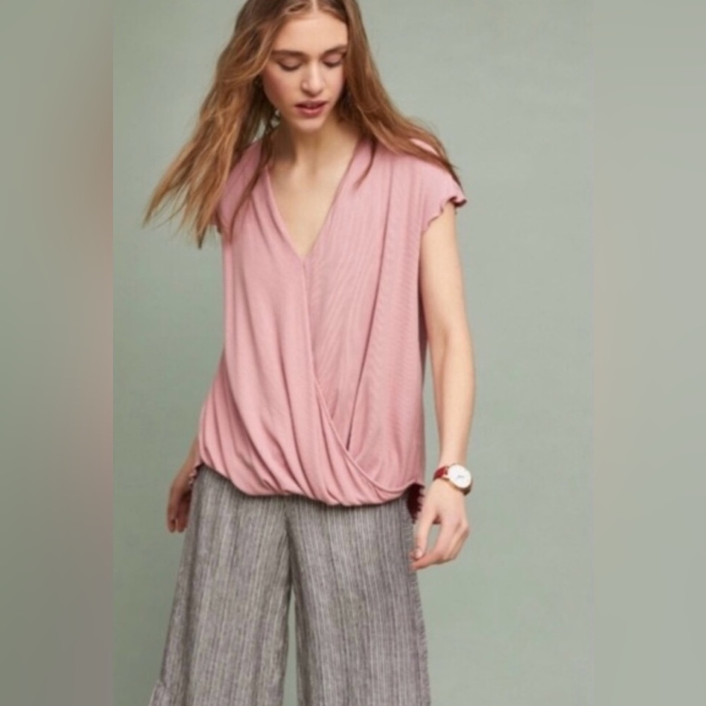 Anthropologie Saturday Sunday Clarissa V-Neck Blush Pink Wrap Top Blouse‎ Small